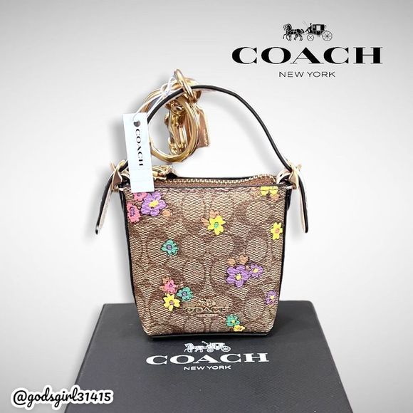 Coach Brown Bag pendant with Floral Design - Picture 1 of 12